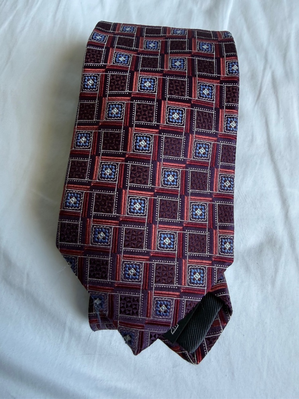 Ermenegildo Zegna Dark Red Geometric Silk Tie Italy 60”